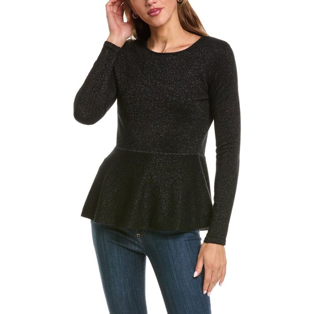 The Cashmere Project Womens  Peplum Lurex Cashmere-Blend Top, Black